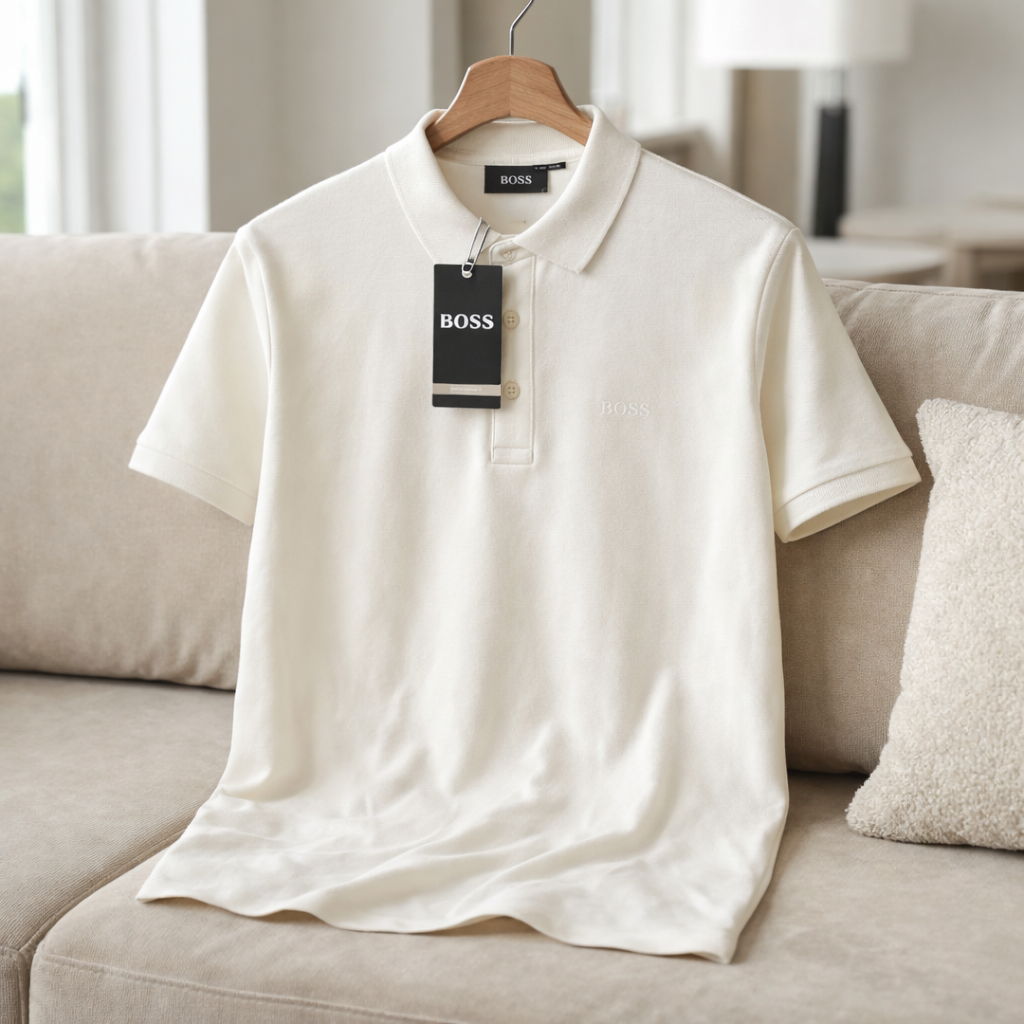 BOSS Yakalı T-Shirt - Beyaz